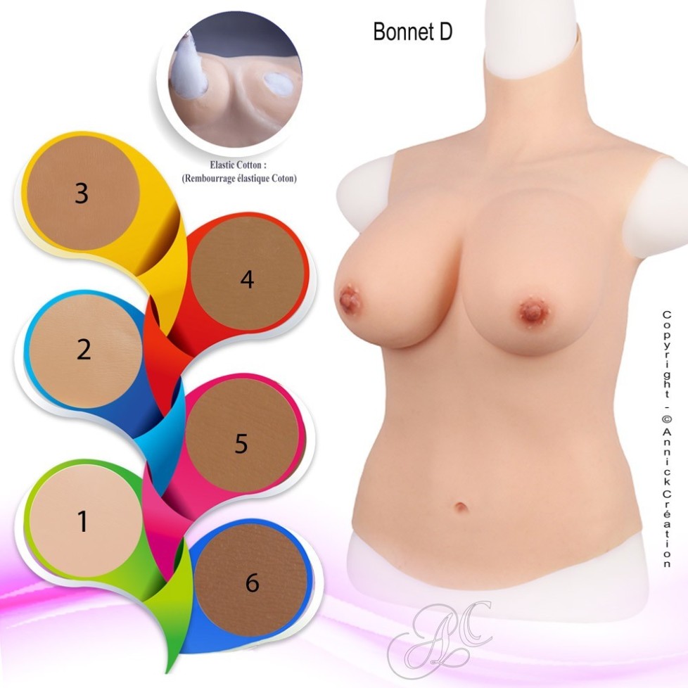 Buste long fausse poitrine, col haut, Bonnet C-D-E-G Buste long fausse poitrine, col haut, Bonnet C-D-E-G