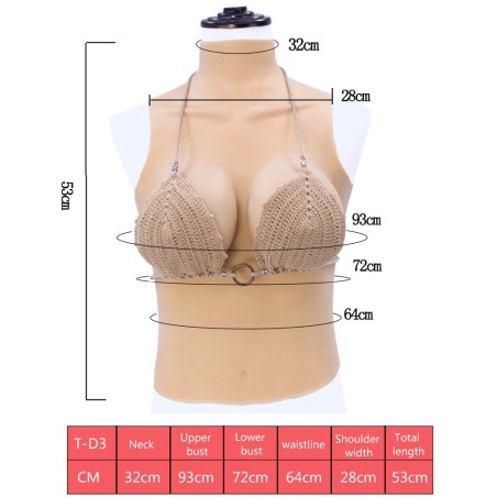 Buste long faux seins col haut, bonnet D
