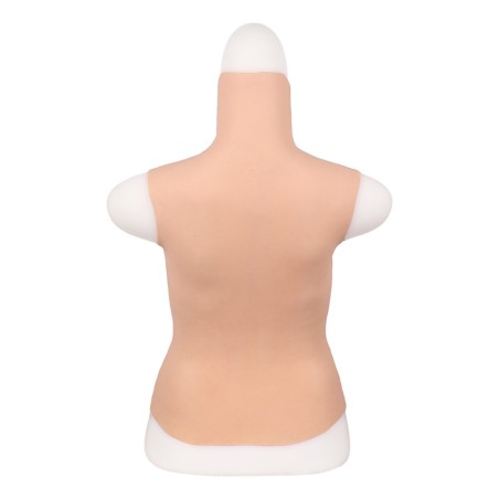 Buste long faux seins silicone, col haut, Bonnet D