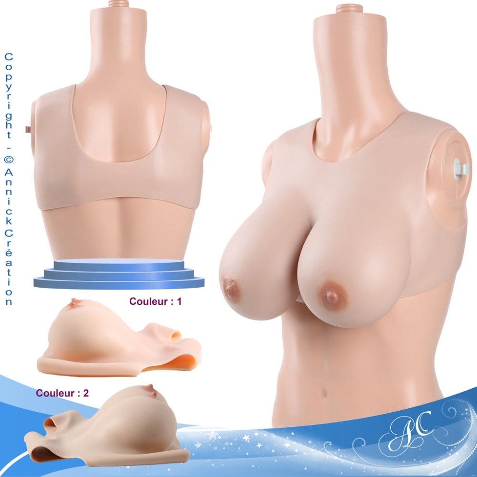 Buste faux seins silicone, encolure ronde, décolleté dos Buste faux seins silicone, encolure ronde, décolleté dos