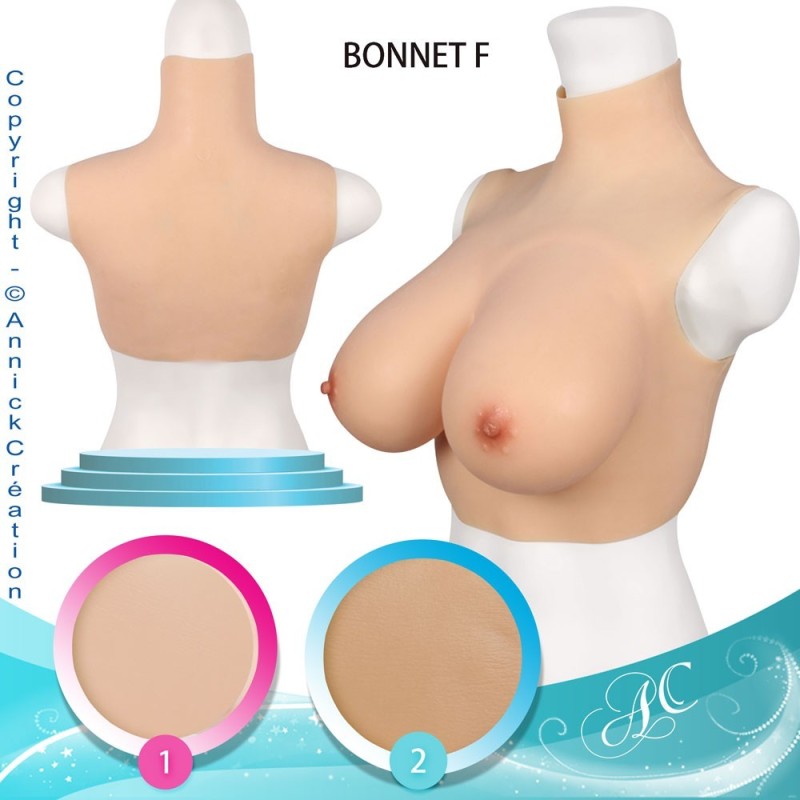 Buste faux seins  silicone, col haut, bonnet F