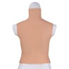 Buste long faux seins silicone, haut de gamme, col haut