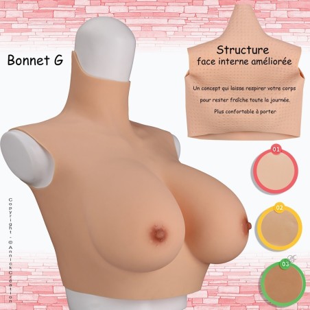 Buste gros seins réaliste, en silicone, col haut