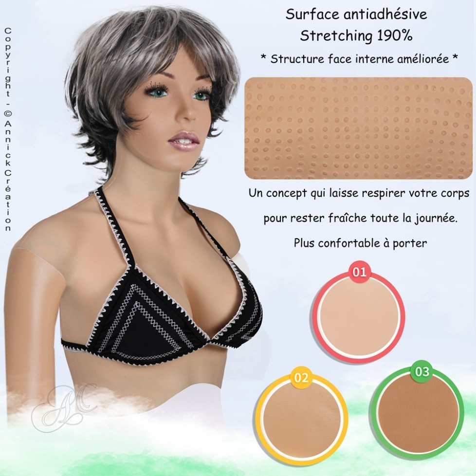 Buste faux seins new design, en silicone, col haut Buste faux seins new design, en silicone, col haut