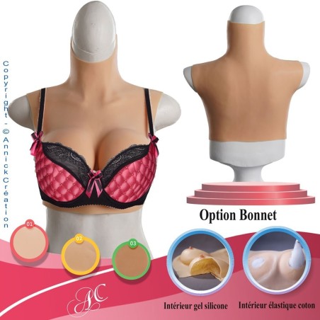 Buste faux seins  silicone, col haut, discount