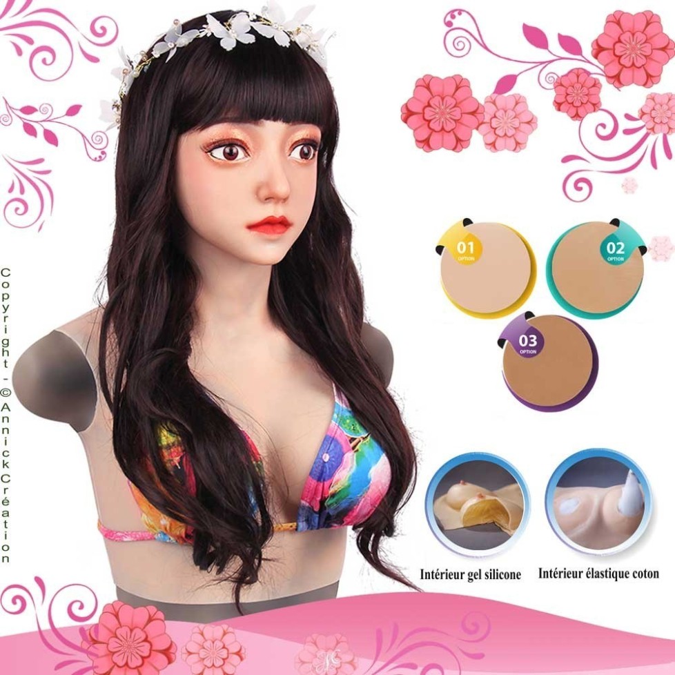 Buste faux seins masque intégré-Bonnet E Buste faux seins masque intégré-Bonnet E