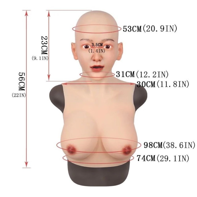 Buste seins artificiels masque intégré, Bonnet E