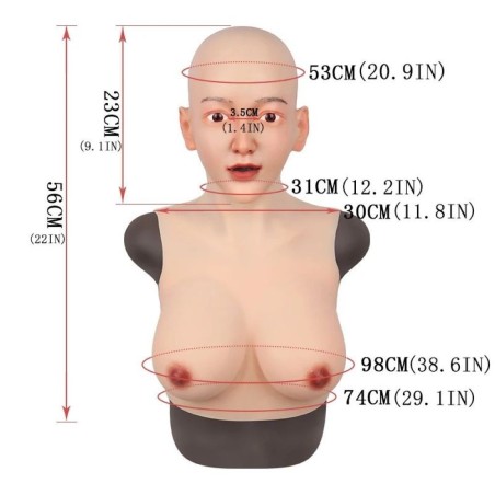 Buste seins artificiels masque intégré, Bonnet E