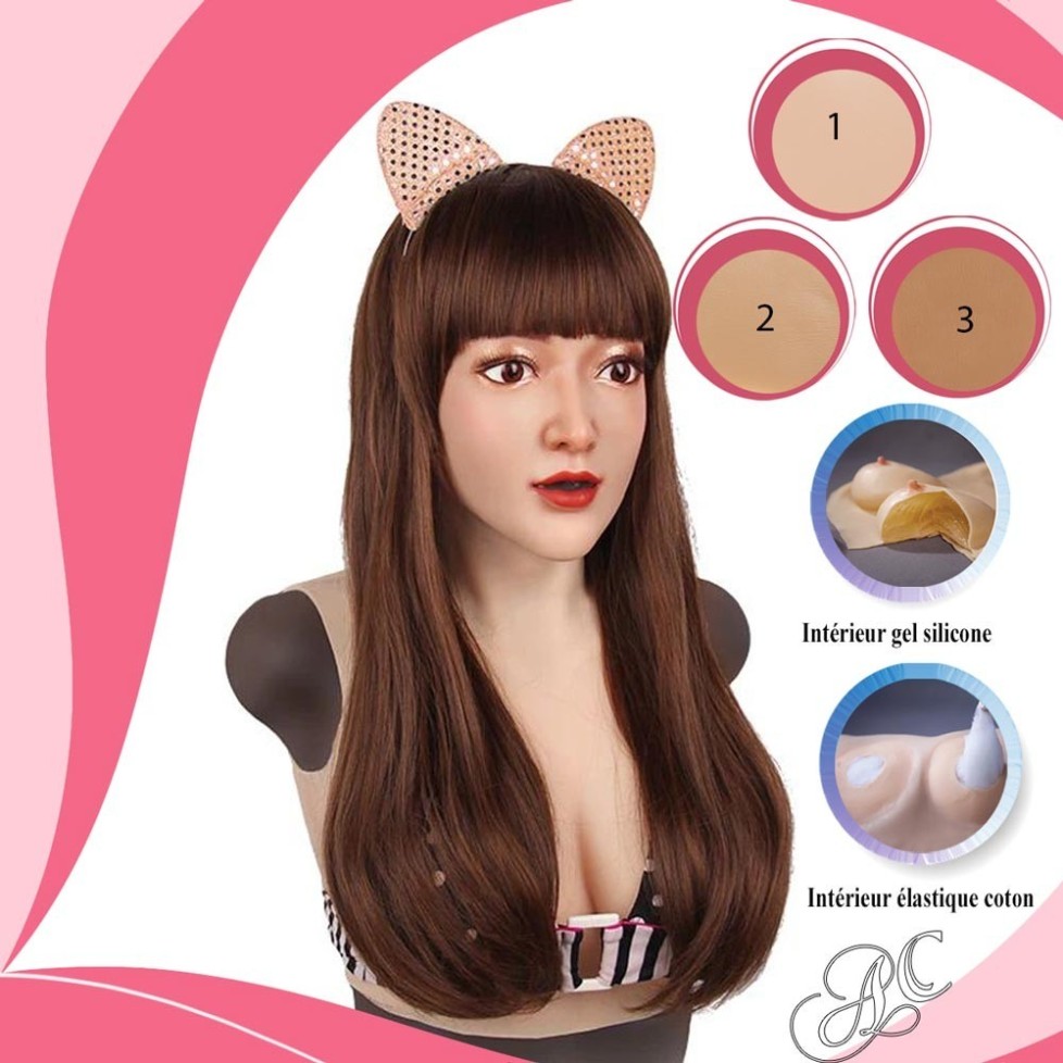 Buste faux seins masque intégré, Bonnet E Buste faux seins masque intégré, Bonnet E