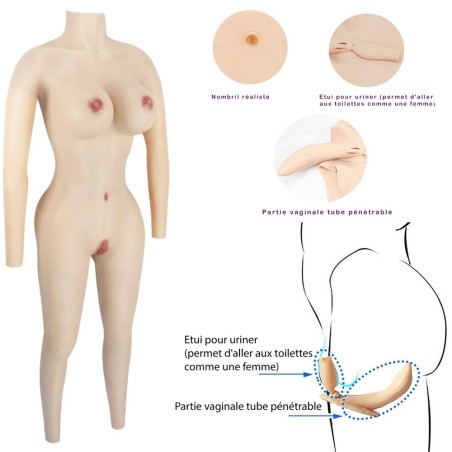Combinaison faux seins et faux vagin en silicone
