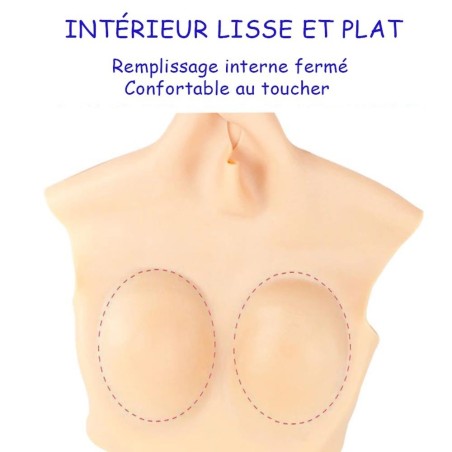 Buste faux seins silicone, encolure ronde, bonnet G
