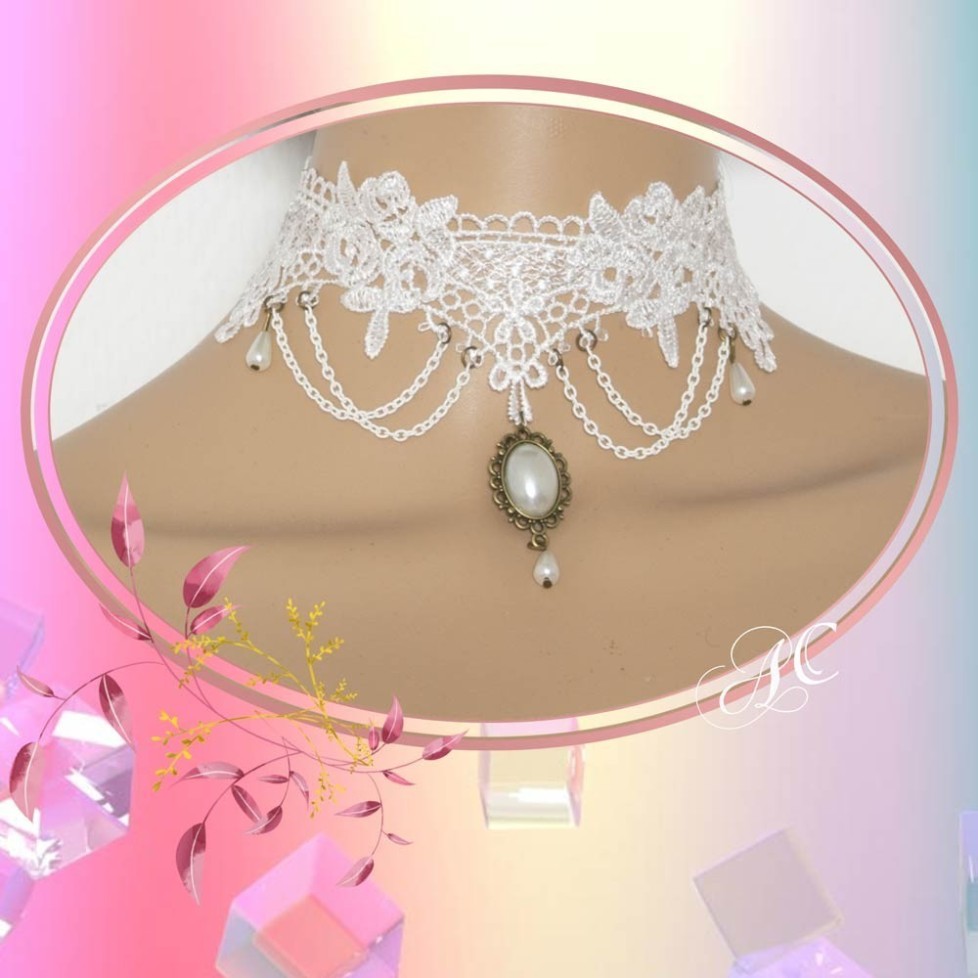 Ras de cou gothique dentelle et perles Ras de cou gothique dentelle et perles