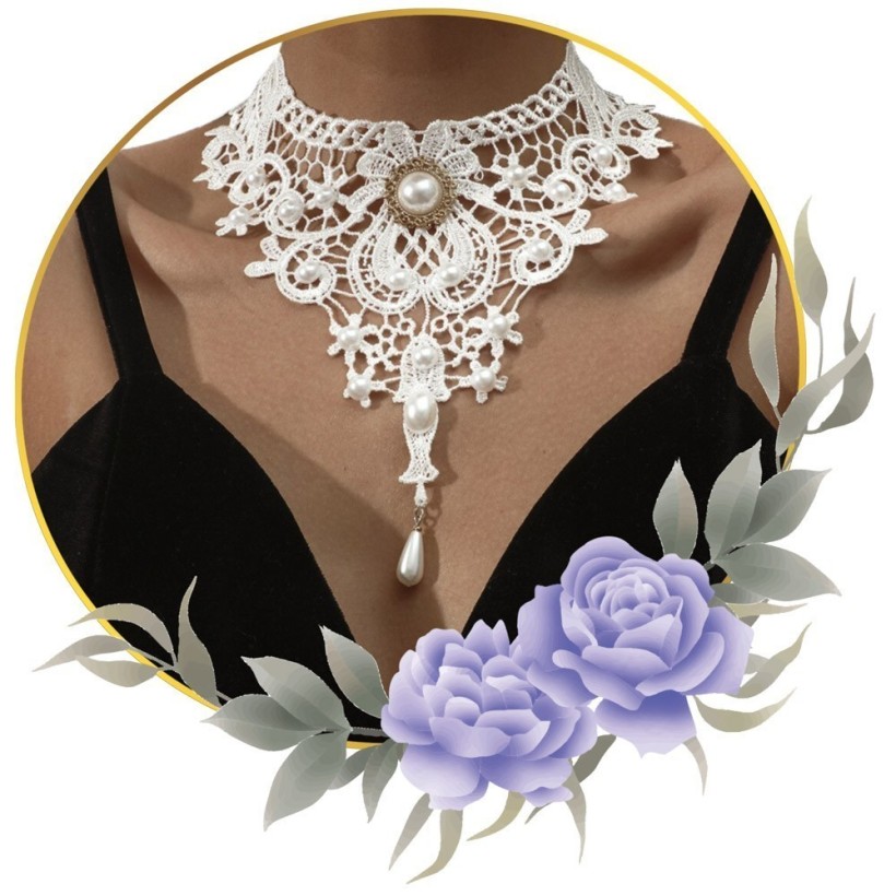 Collier gothique dentelle et perles, un look tendance