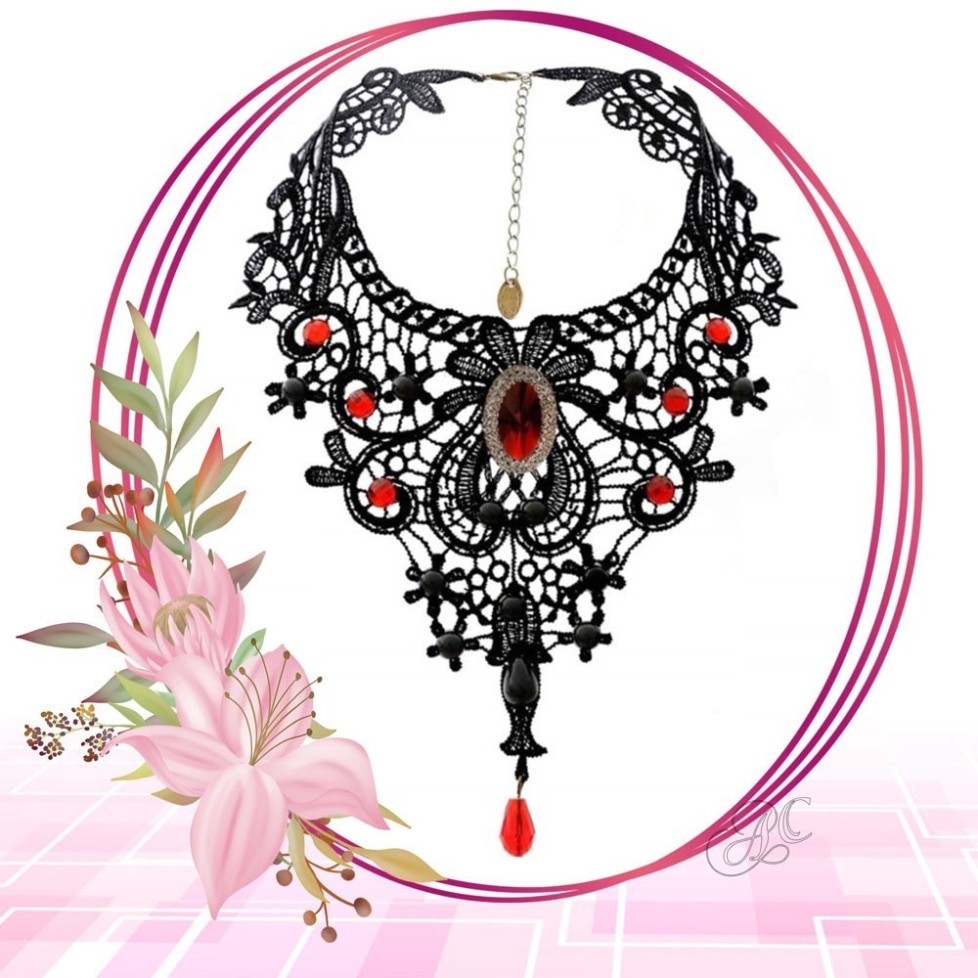 Collier gothique dentelle et perles Collier gothique dentelle et perles