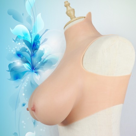 Buste faux seins, 100% silicone, col haut, Bonnet B-C-D-E