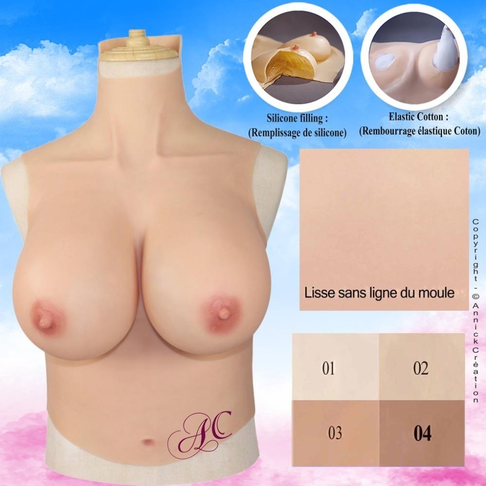 Buste long faux seins new design, col haut Buste long faux seins new design, col haut