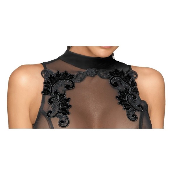 Robe avec broderie fine F222 Noir HandMade