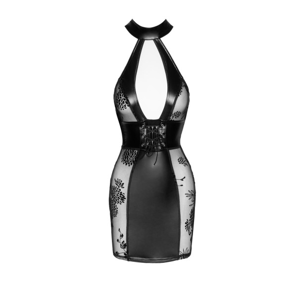 Robe courte dos nu tulle et wetlook  F238 Noir HandMade