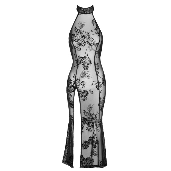 Robe longue en tulle floqué F239 Noir HandMade