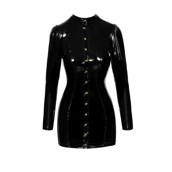 Robe courte à manches longues en vinyle F246 Noir HandMade