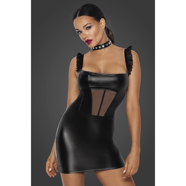 Robe courte wetlook et tulle F257 Noir HandMade