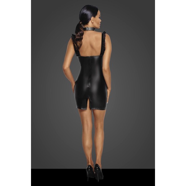 Robe courte wetlook et tulle F257 Noir HandMade