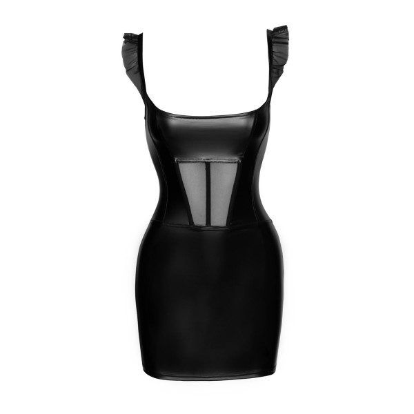 Robe courte wetlook et tulle F257 Noir HandMade