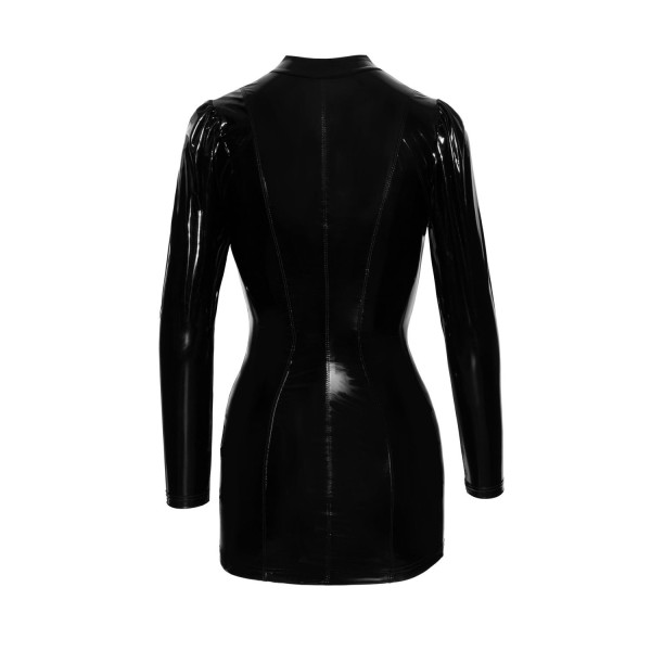 Robe courte à manches longues en vinyle F246 Noir HandMade