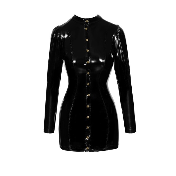 Robe courte à manches longues en vinyle F246 Noir HandMade