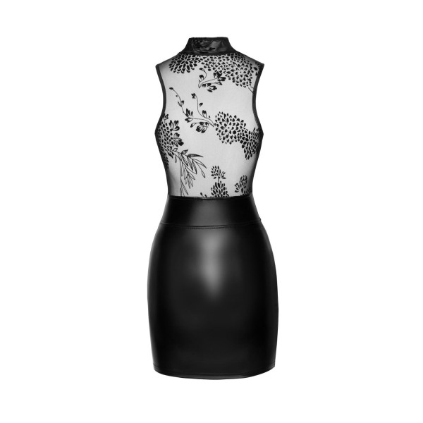 Robe courte wetlook et tulle F241 Noir HandMade