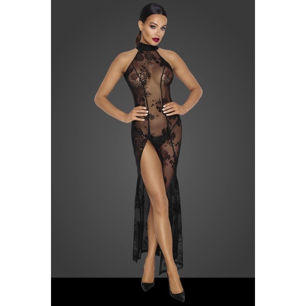 Robe longue en tulle floqué F239 Noir HandMade