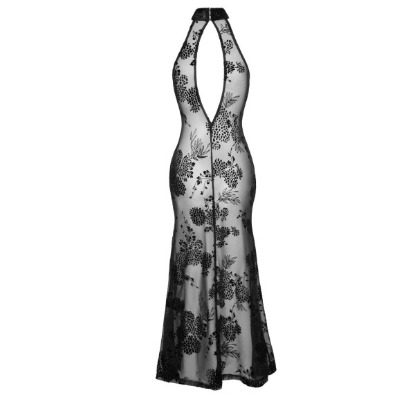 Robe longue en tulle floqué F239 Noir HandMade