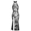 Robe longue en tulle floqué F239 Noir HandMade