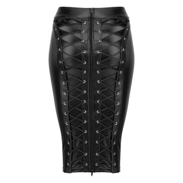 Jupe crayon wet look F152 Noir HandMade