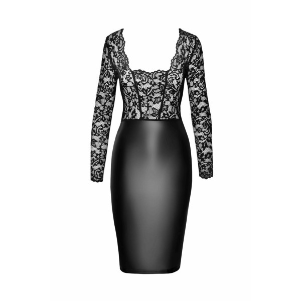 Robe midi en dentelle et look mouillé F295 Euphoria Noir HandMade