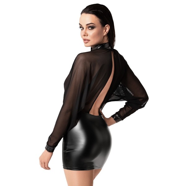 Mini robe Opium F348 wetlook et tulle Noir HandMade