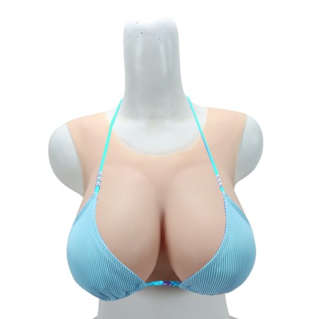 Buste faux seins silicone, encolure ronde, bonnet C