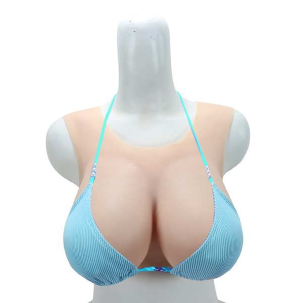 Buste faux seins silicone, encolure ronde, bonnet C