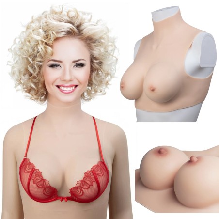 Buste Faux Seins Silicone Col Haut - Transformation Rapide