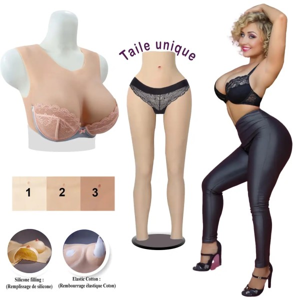 Ensemble transformation féminine : buste silicone et legging taille haute
