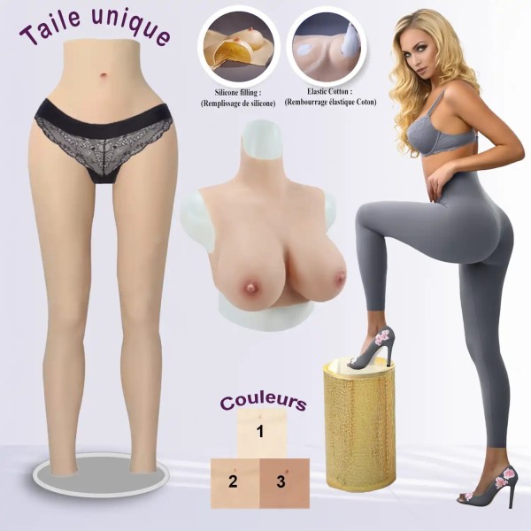 Ensemble buste fausse poitrine col haut et legging taille haute