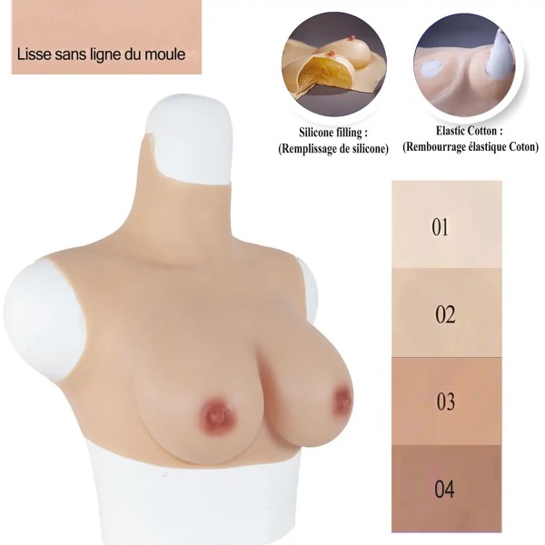 Buste faux seins sans démarcation, col haut
