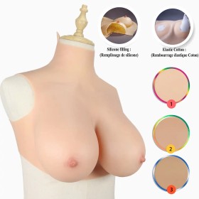Buste poitrine silicone travestis, col haut