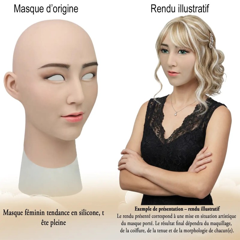 Masque féminin  tendance en silicone, tête pleine