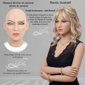 Masque tête pleine en silicone, un visage femme réaliste
