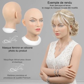 Masque tête pleine en silicone, un visage femme réaliste