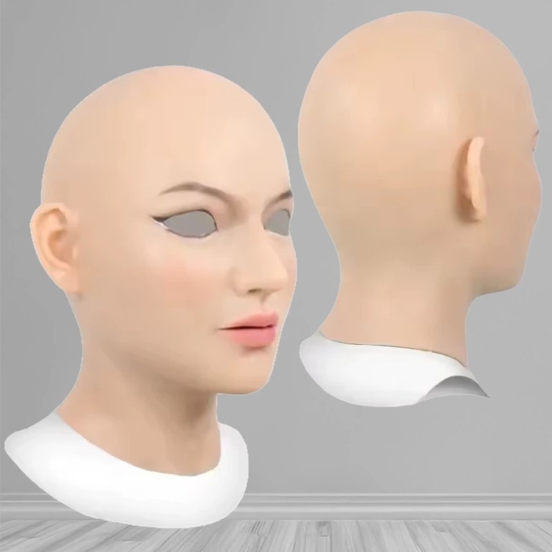 Masque tête pleine en silicone, un visage femme réaliste
