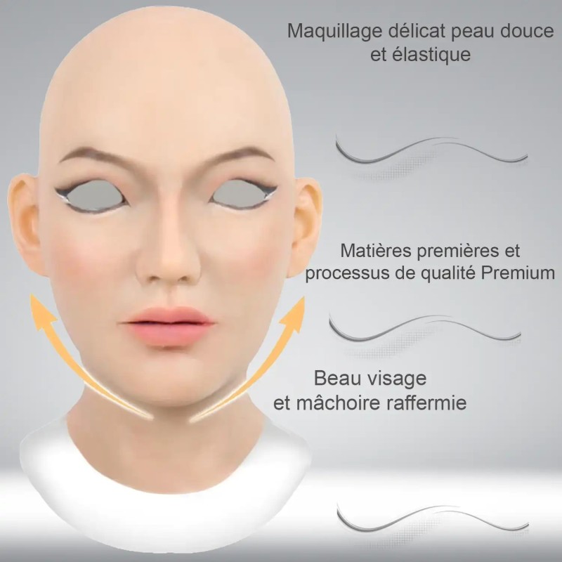 Masque tête pleine en silicone, un visage femme réaliste