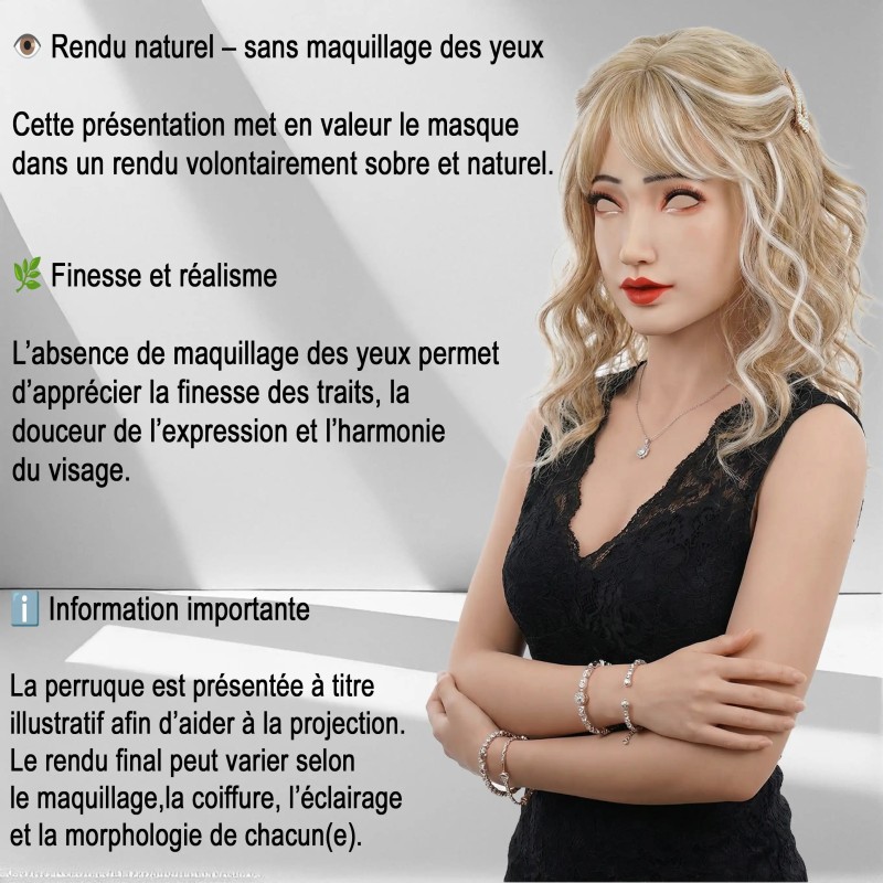 Masque tête pleine en silicone, avec maquillage