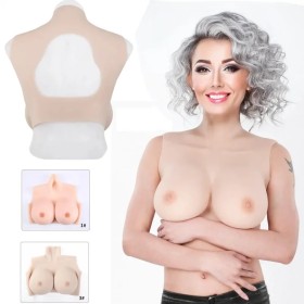 Buste faux seins en silicone, col haut et dos ouvert